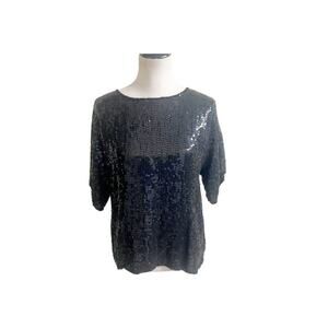 Vintage Joseph Le Bon 100% Black Sequin Top Short Sleeve Party Cocktail Size M
